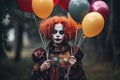 Outdoor portrait of scary clown