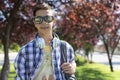 Outdoor portrait of smiling teenage boy caucasian student. Back to school. Secondary education Royalty Free Stock Photo