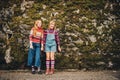 Portrait of two pretty little preteen girls Royalty Free Stock Photo