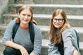 Outdoor portrait of two teenage girls Royalty Free Stock Photo