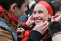 Outdoor portrait of two young ukrainian people