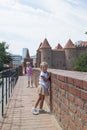 Outdoor portrait of young beautiful boy and girl posing on old s Royalty Free Stock Photo