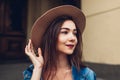 Outdoor portrait of young beautiful fashionable woman wearing stylish accessories. Street fashion Royalty Free Stock Photo