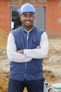 outdoor portrait young builder Royalty Free Stock Photo