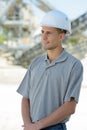 outdoor portrait young builder Royalty Free Stock Photo
