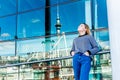 Outdoor portrait of young happy smiling teen girl enjoying her t Royalty Free Stock Photo