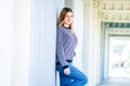 Outdoor portrait of young happy smiling teen girl, natural outdo Royalty Free Stock Photo