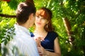 Outdoor portrait of young sensual couple. Love and kiss. Summer Royalty Free Stock Photo