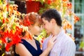 Outdoor portrait of young sensual couple. Love and kiss. Summer Royalty Free Stock Photo