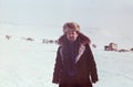 Outdoor portrait of young soviet man against remote deer owner camping