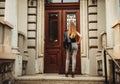 Outdoor portrait of beautiful young woman, back view Royalty Free Stock Photo