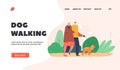 Outdoor Promenade With Pet Landing Page Template. Elderly Couple Characters Walk With Dog at Park. Happy Time Together Royalty Free Stock Photo