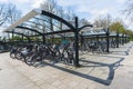 Outdoor public bike garage station in Amsterdam. Ecological and good for nature way of transportation. No people. Sunny Royalty Free Stock Photo