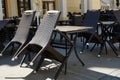 Outdoor rattan chairs on a outdoor terrace Royalty Free Stock Photo