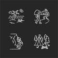 Outdoor recreation chalk white icons set on black background