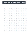 Outdoor recreation vector line icons set. Hiking, Camping, Swimming, Kayaking, Fishing, Climbing, Sailing illustration