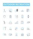 Outdoor recreation vector line icons set. Hiking, Camping, Swimming, Kayaking, Fishing, Climbing, Sailing illustration
