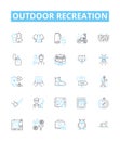 Outdoor recreation vector line icons set. Hiking, Camping, Swimming, Kayaking, Fishing, Climbing, Sailing illustration