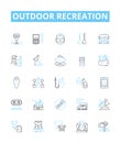 Outdoor recreation vector line icons set. Hiking, Camping, Swimming, Kayaking, Fishing, Climbing, Sailing illustration