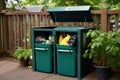 outdoor recycling station with composting bin Royalty Free Stock Photo