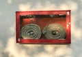 Outdoor red fire hose cabinet Royalty Free Stock Photo