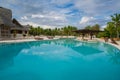Outdoor resort pool Swimming pool of luxury hotel. Swimming pool in luxury resort near the sea. Tropical Paradise. Swimming pool Royalty Free Stock Photo