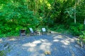 Outdoor rest area with chair and table