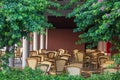 Outdoor restaurant area by the pool for relaxation Royalty Free Stock Photo