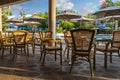 Outdoor restaurant area by the pool for relaxation Royalty Free Stock Photo