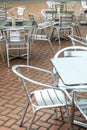 Outdoor restaurant coffee open air cafe chairs with table. Royalty Free Stock Photo