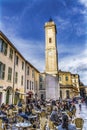 Outdoor Restaurant Old Clock Tower Plaza Street Nimes Gard France