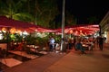 Outdoor restaurant on Lincoln Road Mall in Miami Beach, Florida at night. Royalty Free Stock Photo