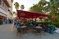 Outdoor restaurant on Lincoln Road Mall in Miami Beach, Florida at night. Royalty Free Stock Photo