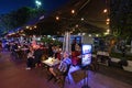 Outdoor restaurant on Lincoln Road Mall in Miami Beach, Florida at night. Royalty Free Stock Photo