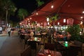 Outdoor restaurant on Lincoln Road Mall in Miami Beach, Florida at night. Royalty Free Stock Photo