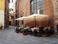 Outdoor restaurant in Lucca Italy Royalty Free Stock Photo