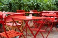 Outdoor restaurant red tables and chairs in summer Royalty Free Stock Photo