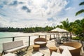 Outdoor restaurant at the seashore. Table setting Royalty Free Stock Photo