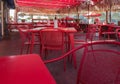 Outdoor restaurant seating in red Royalty Free Stock Photo