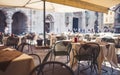 Outdoor Restaurant Seats on Sunny Day in Milan