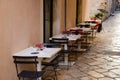 Outdoor restaurant tables and chairs in Split, Croatia Royalty Free Stock Photo