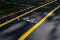 Outdoor road sign indicating dedicated route for bicycles in a large city Royalty Free Stock Photo