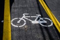 Outdoor road sign indicating dedicated route for bicycles in a large city Royalty Free Stock Photo