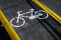 Outdoor road sign indicating dedicated route for bicycles in a large city Royalty Free Stock Photo