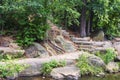 The outdoor rock stairs at Historic Yates Mill County Park Royalty Free Stock Photo