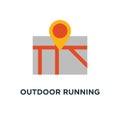 outdoor running icon. trail map with flags concept symbol design, cycling route, countryside landscape, sport activity vector