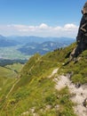 Outdoor scene of a winding dirt path leading up a hillside in Austria Royalty Free Stock Photo