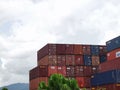 Outdoor scenery during day time at shipping container warehouse.