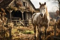 Outdoor scenes come alive with an endearing horse near the rustic barn