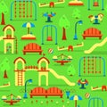 Outdoor seamless pattern with kids playground equipment and bench Royalty Free Stock Photo